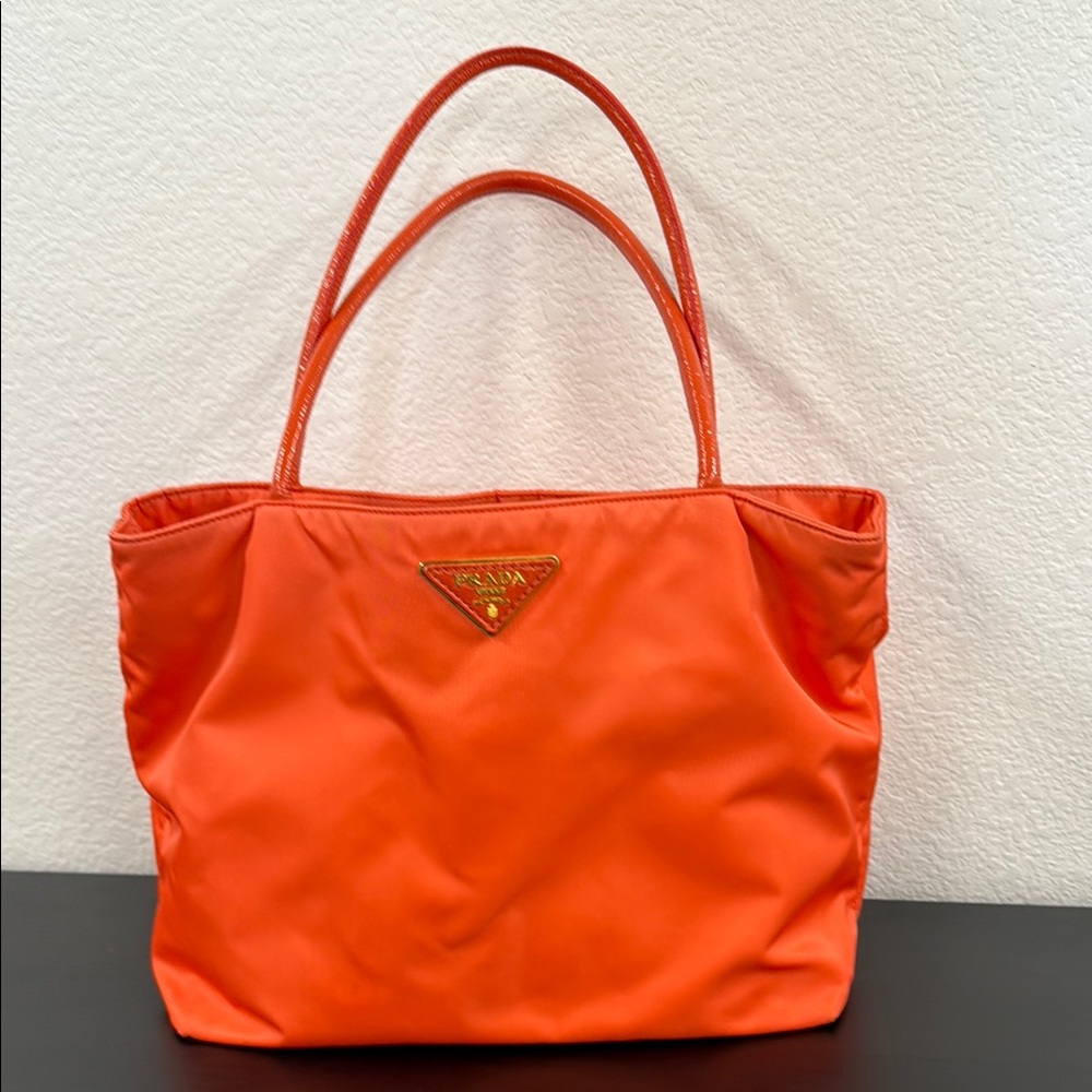 Prada Orange Nylon Tote Bag with Minimalist Design